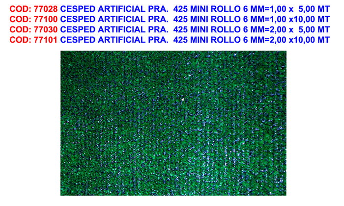 Césped artificial F.S. Pra. 425 Mini Rollo 6 mm 1,00 x 10,00 mt Césped artificial F.S. Pra. 425 Mini Rollo 6 mm 1,00 x 10,00 mt