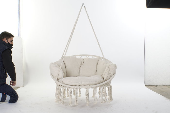 DKD Home Decor Silla Colgante para Terraza y Jardín Beige Algodón y Poliéster 100 x 80 x 145 cm