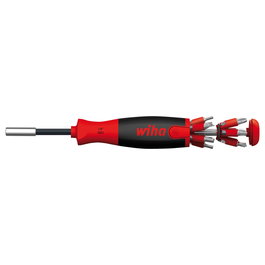 Wiha 38600 Juego de Destornillador y Bits Magazin LiftUp, 13 Piezas 1/4" Negro/Rojo, Magnetismo para Phillips Pozidriv Torx