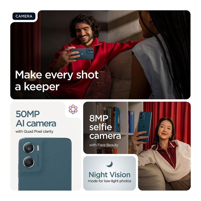 Motorola Moto G06 Smartphone 4 GB RAM 256 GB, Pantalla 6.88'' LCD 120 Hz, Cámara 50 MP, Batería 5200 mAh, Android 15, Azul Tapestry Motorola Moto G06 Smartphone 4 GB RAM 256 GB, Pantalla 6.88'' LCD 120 Hz, Cámara 50 MP, Batería 5200 mAh, Android 15, Azul Tapestry