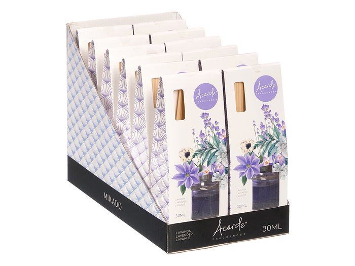 ACORDE Mikado Lavanda 30 ml Difusor Aromático con Varillas 20 cm x 7.5 cm x 5 cm (Set de 24)