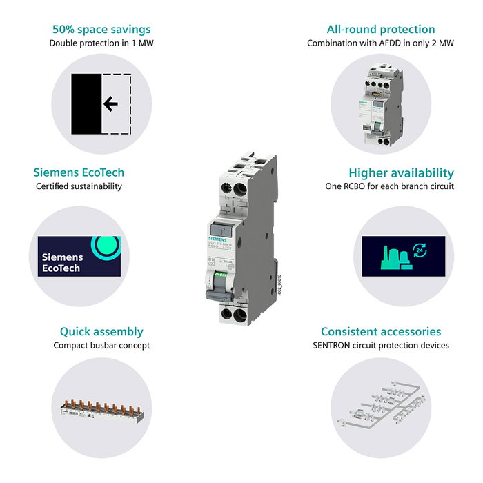 Siemens 5SV1316-7KK16 RCBO Tipo A 16A 30mA C16 1TE
