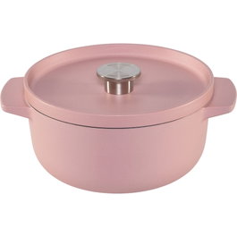 KitchenAid Asador Redondo de Hierro Fundido con Tapa 22 cm, Rosa