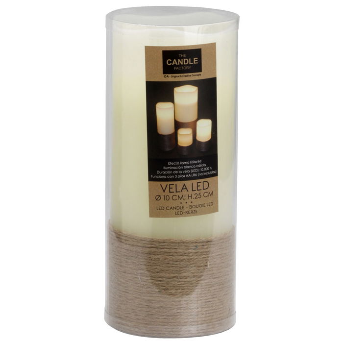The Candle Factory Vela Led con Base de Cuerda 25x10 cm Efecto Llama Titilante Iluminación Blanca Cálida
