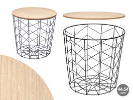 Giftdecor Mesa Auxiliar Acero Tapa Madera Negra 44.5x44.5x53.5 cm (Set de 6)