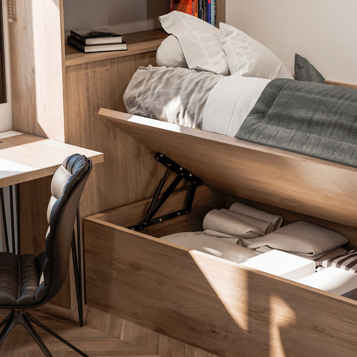 Emuca Juego de mecanismos elevables para cama canapé, apertura lateral, para camas de 90 cm, Acero, Pintado negro