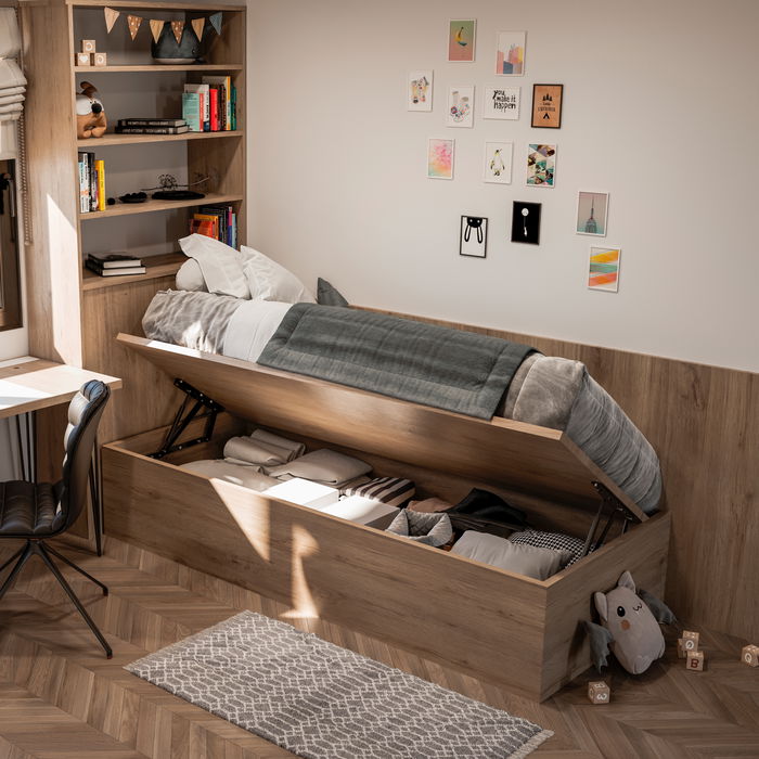 Emuca Juego de mecanismos elevables para cama canapé, apertura lateral, para camas de 90 cm, Acero, Pintado negro