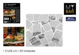 My Bar - Papel Antigrasa Blanco, 31.3 x 28.3 cm, Pack de 50 unidades, para uso en cocina y hostelería (24 Unidades)