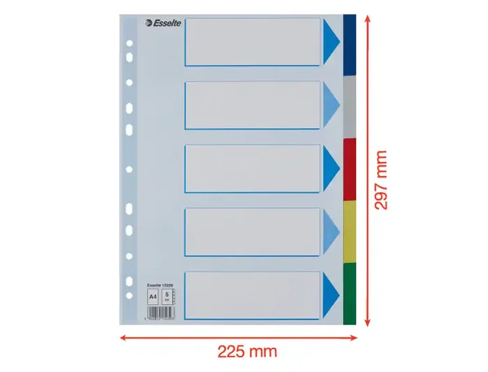 Esselte Separadores PP A4 5 pestañas 11 taladros