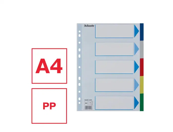 Esselte Separadores PP A4 5 pestañas 11 taladros