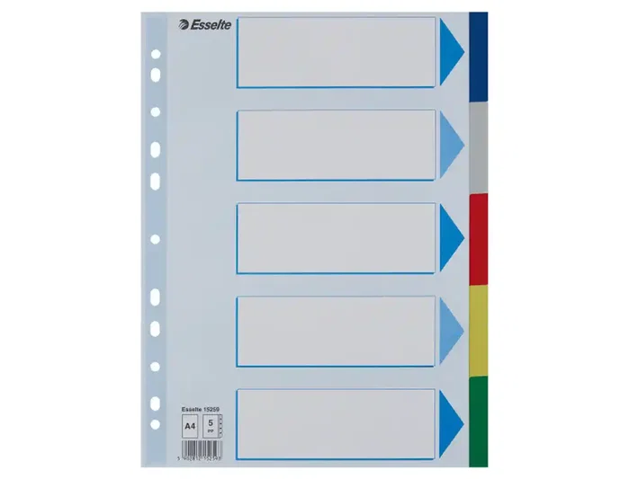 Esselte Separadores PP A4 5 pestañas 11 taladros