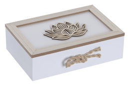DKD Home Decor Caja de Infusiones Flor de Loto Marrón y Blanco, 24x17x7 cm