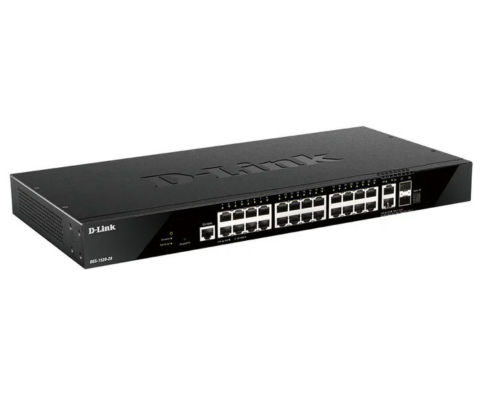 D-Link DGS-1520-28 Switch Gestionado L3 28 Puertos (24x1G RJ-45 + 2x10G RJ-45 + 2xSFP+) 10G Ethernet 128 Gbit/s Rack 1U Negro