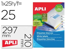 Apli Etiqueta Adhesiva 1215 210x297 mm para Fotocopiadora Laser Ink-jet Caja con 25 Hojas
