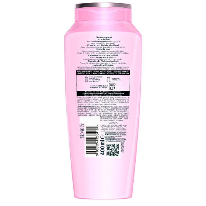 L'Oréal Paris Elvive Glycolic Gloss Champú Brillo Glicólico - Repara y Sella la Fibra Capilar - 400 ml L'Oréal Paris Elvive Glycolic Gloss Champú Brillo Glicólico - Repara y Sella la Fibra Capilar - 400 ml