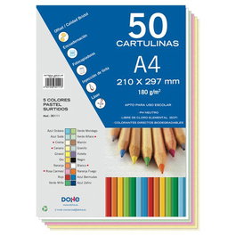 Cartulina A4 Dohe 180G Surtido Pastel Paquete De 50 (Crema, Canario, Rosa Carmesi, Verde Alface, Blanco)