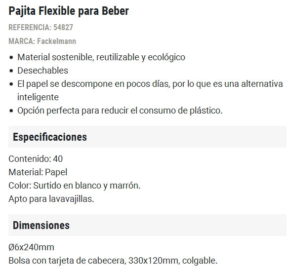 FACKELMANN Pajitas Flexibles de Papel 6x240mm, 40 Unidades