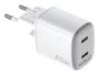 Celly UPTC2USBC45WWH Cargador GaN 45W con 2 Puertos USB-C, Carga Rápida, Color Blanco, Universal, Interiores