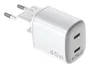 Celly UPTC2USBC45WWH Cargador GaN 45W con 2 Puertos USB-C, Carga Rápida, Color Blanco, Universal, Interiores