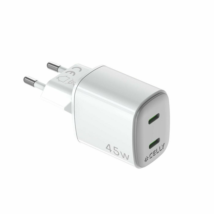 Celly Cargador USB-C Gan 45W WH-2USB-C 2 Puertos Carga Rápida Celly Cargador USB-C Gan 45W WH-2USB-C 2 Puertos Carga Rápida