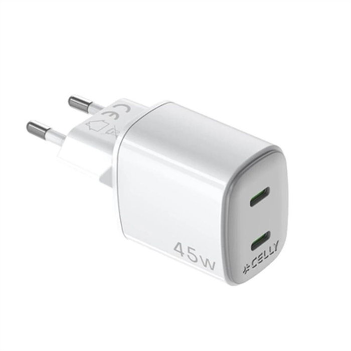 Celly Cargador USB-C Gan 45W WH-2USB-C 2 Puertos Carga Rápida Celly Cargador USB-C Gan 45W WH-2USB-C 2 Puertos Carga Rápida