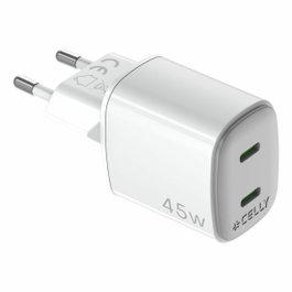 Celly Cargador USB-C Gan 45W WH-2USB-C 2 Puertos Carga Rápida