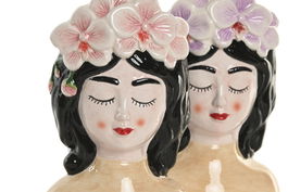 DKD Home Decor Macetero Oriental Rosa Lila Cerámica (4 Unidades) 7 x 12 x 8 cm