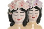 DKD Home Decor Macetero Oriental Rosa Lila Cerámica (4 Unidades) 7 x 12 x 8 cm