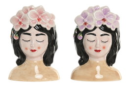 DKD Home Decor Set de 4 Maceteros de Cerámica Chica Rosa y Lila