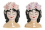 DKD Home Decor Set de 4 Maceteros de Cerámica Chica Rosa y Lila