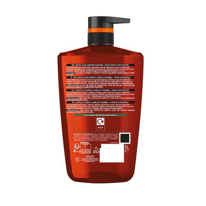 L'Oréal Paris Men Expert Barber Club Gel de Ducha Cuerpo, Cabello y Barba 1000 ml