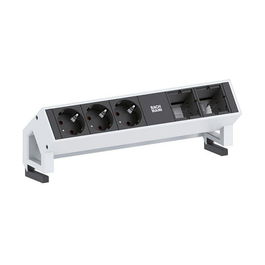 Bachmann Desk 2 GST18 Regleta de Sobremesa, 3 Tomas Schuko, Blanco/Negro, Cable 0.2m H05VV-F, Aluminio