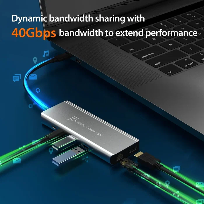 j5create JCD403-N Estación de Conexión USB4 con HDMI 8K, USB 3.2 y RJ45 2.5G, Gris j5create JCD403-N Estación de Conexión USB4 con HDMI 8K, USB 3.2 y RJ45 2.5G, Gris