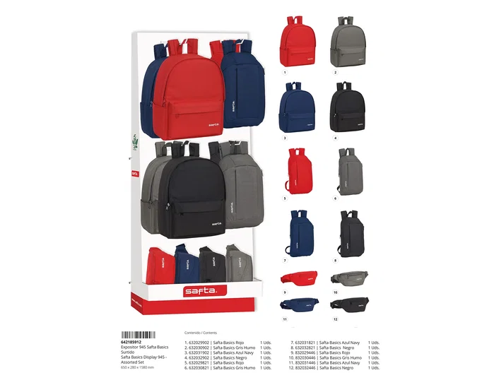 Safta Expositor escolar Colores Basic para mochilas, riñoneras y mini mochilas 650x380x1580 mm Safta Expositor escolar Colores Basic para mochilas, riñoneras y mini mochilas 650x380x1580 mm