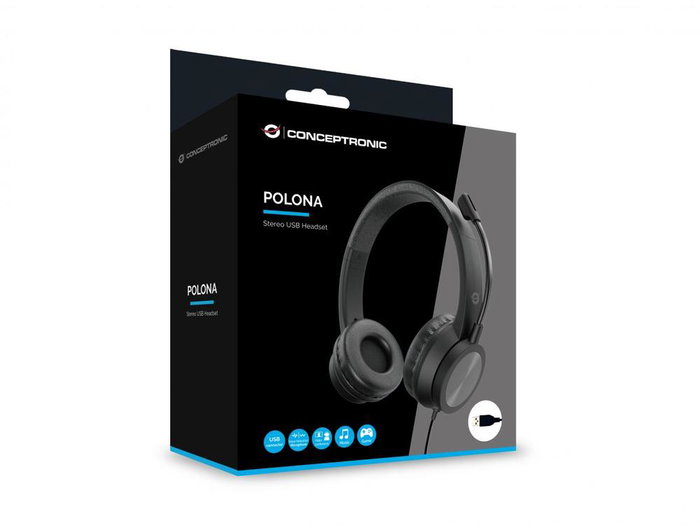 Conceptronic POLONA05B Auriculares USB Negro con Micrófono de Reducción de Ruido