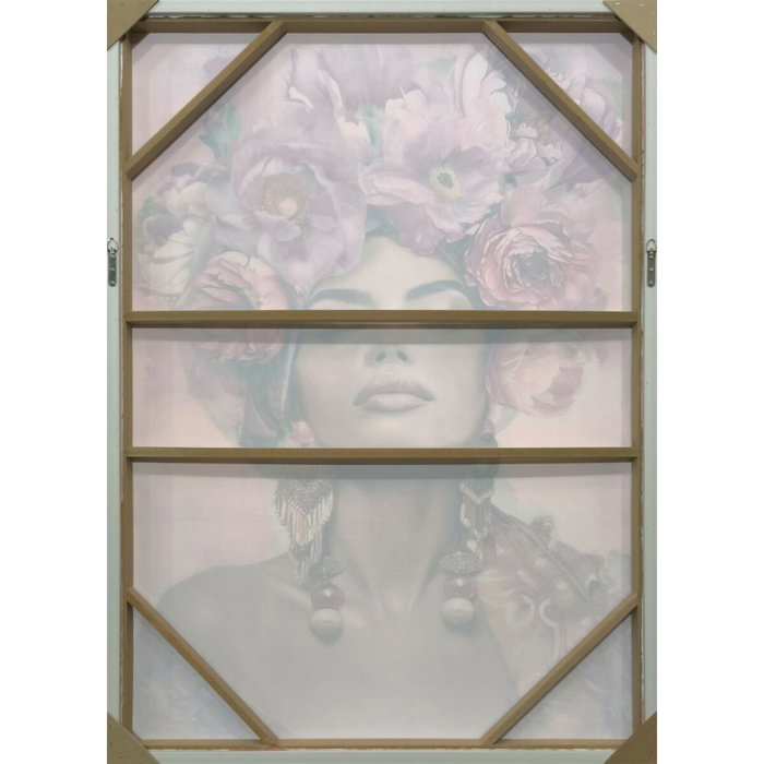 DKD Home Decor Cuadro Velvet PS Chica Flores Rosa