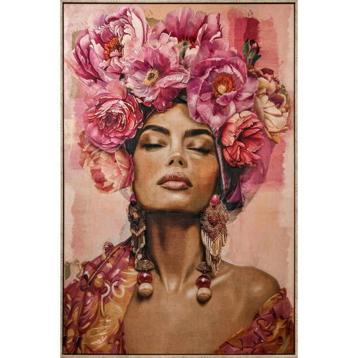 DKD Home Decor Cuadro Velvet PS Chica Flores Rosa
