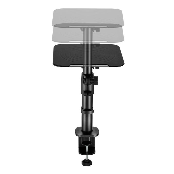 Phoenix Technologies Soporte de Altavoces para Escritorio, Ajustable en Altura y Angulo, Fijacion al Tablero, Base Antivibraciones y Gestion de Cables, Diseno Universal Minimalista