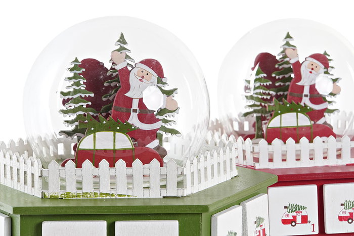 DKD Home Decor Calendario Adviento Navidad Fantasia Verde Rojo 19 x 20 x 22 cm (2 Unidades) LED Madera Acrílico