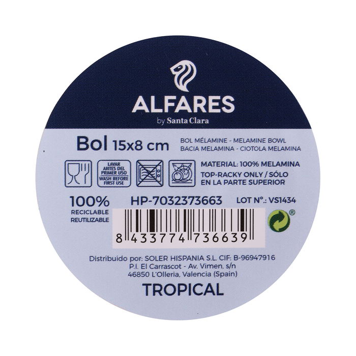 Alfares Bol Melamina 15 x 8 cm Tropical Mate