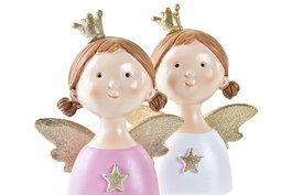 DKD Home Decor Figura Navidad Angel Resina Rosa Blanco 5 x 12 x 9 cm (2 Unidades)