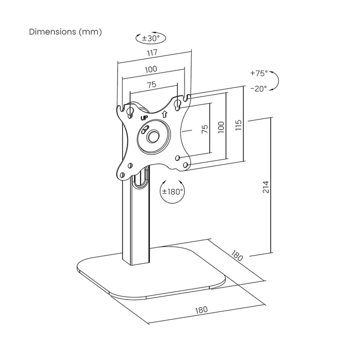 Aisens DT24TSR-371 Soporte de Mesa Giratorio e Inclinable para Monitor/POS 10-24" (61 cm), VESA 75x75/100x100 mm, Carga 2.5 kg, Negro