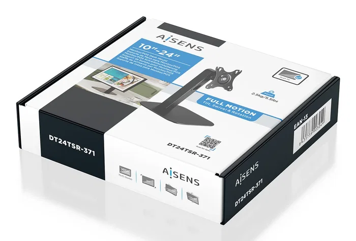 Aisens DT24TSR-371 Soporte de Mesa Giratorio e Inclinable para Monitor/POS 10-24" (61 cm), VESA 75x75/100x100 mm, Carga 2.5 kg, Negro