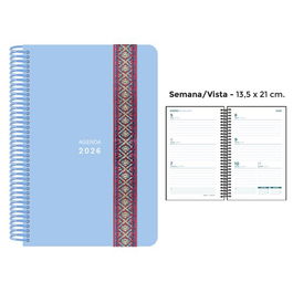 Agenda Anual (2026) Senfort Pastel Espiral Tapa Pp Con Goma Decorada 135X210 S/V Azul