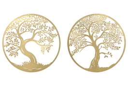 DKD Home Decor Decoración de Pared Metal Árbol Dorado
