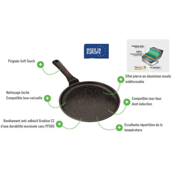 Inoxibar Crepera Antiadherente 26 cm Negra Apta para Inducción INO1735023015680