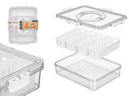 Kinvara Caja Hermética con 4 Organizadores y Asa, Blanca, 3,2 L, 31x24x7 cm (Set de 12)