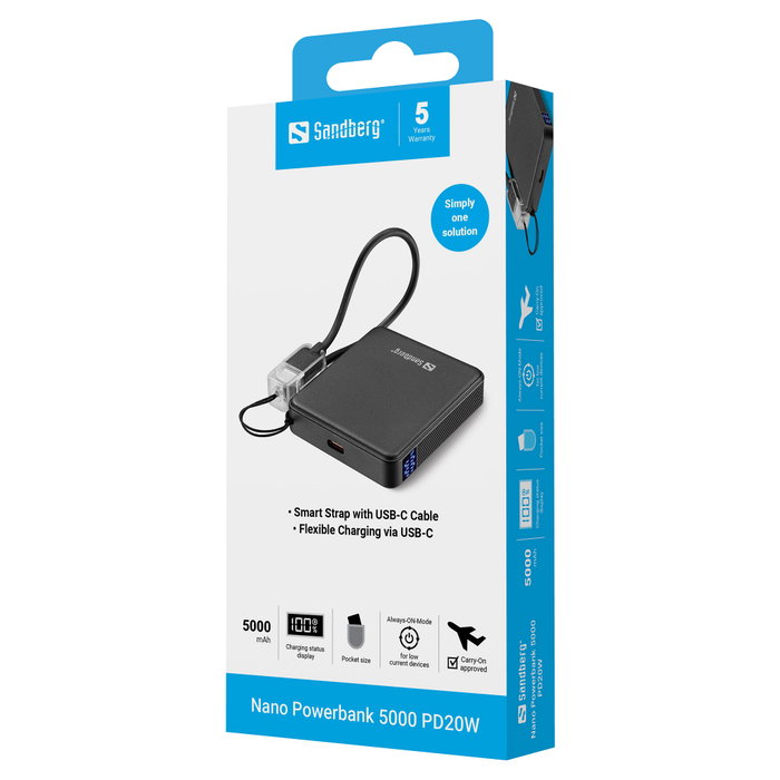 SANDBERG Nano Powerbank 5000 PD20W SANDBERG Nano Powerbank 5000 PD20W