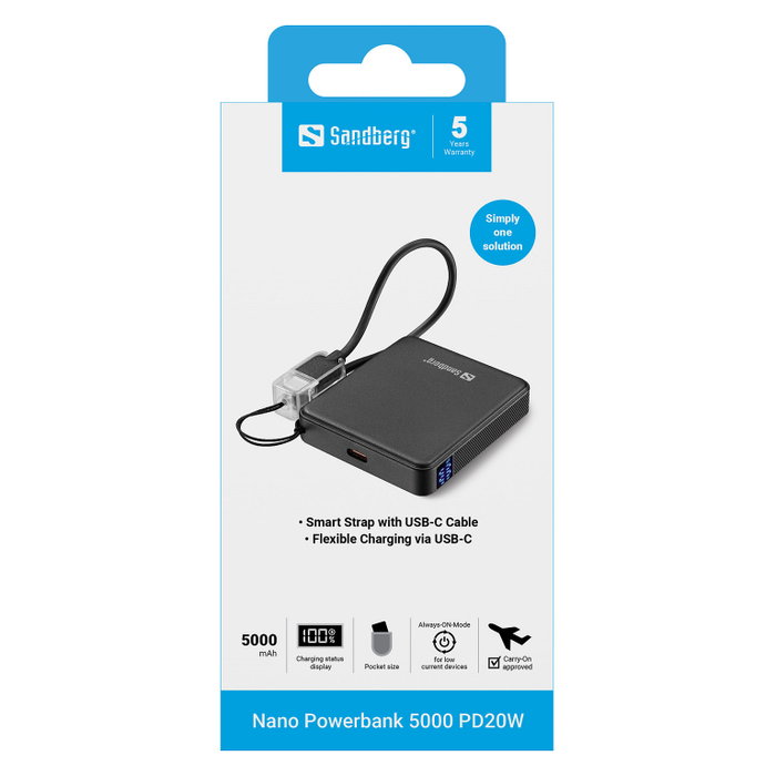 SANDBERG Nano Powerbank 5000 PD20W SANDBERG Nano Powerbank 5000 PD20W