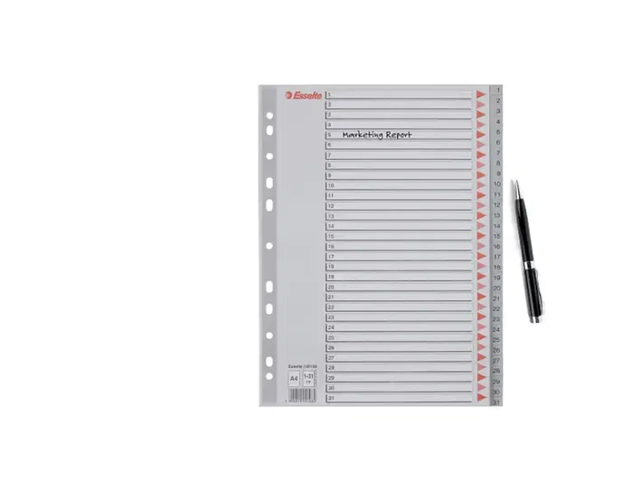 Esselte Índice Numérico 1-31 Multitaladro Gris A4 Esselte Índice Numérico 1-31 Multitaladro Gris A4